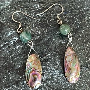 Moss Agate and Abalone Shell Handmade Earrings